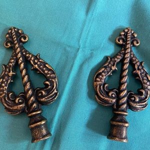 Pair of large metal antiqued gold lamp finials.